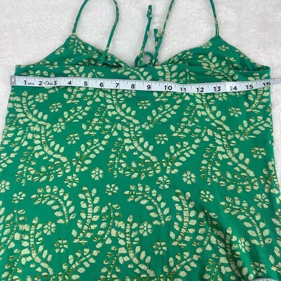 Gap Women's M Cinch Chest Slip Dress Green Cream Leaf Print Fairycore Coquette - Picture 8 of 9